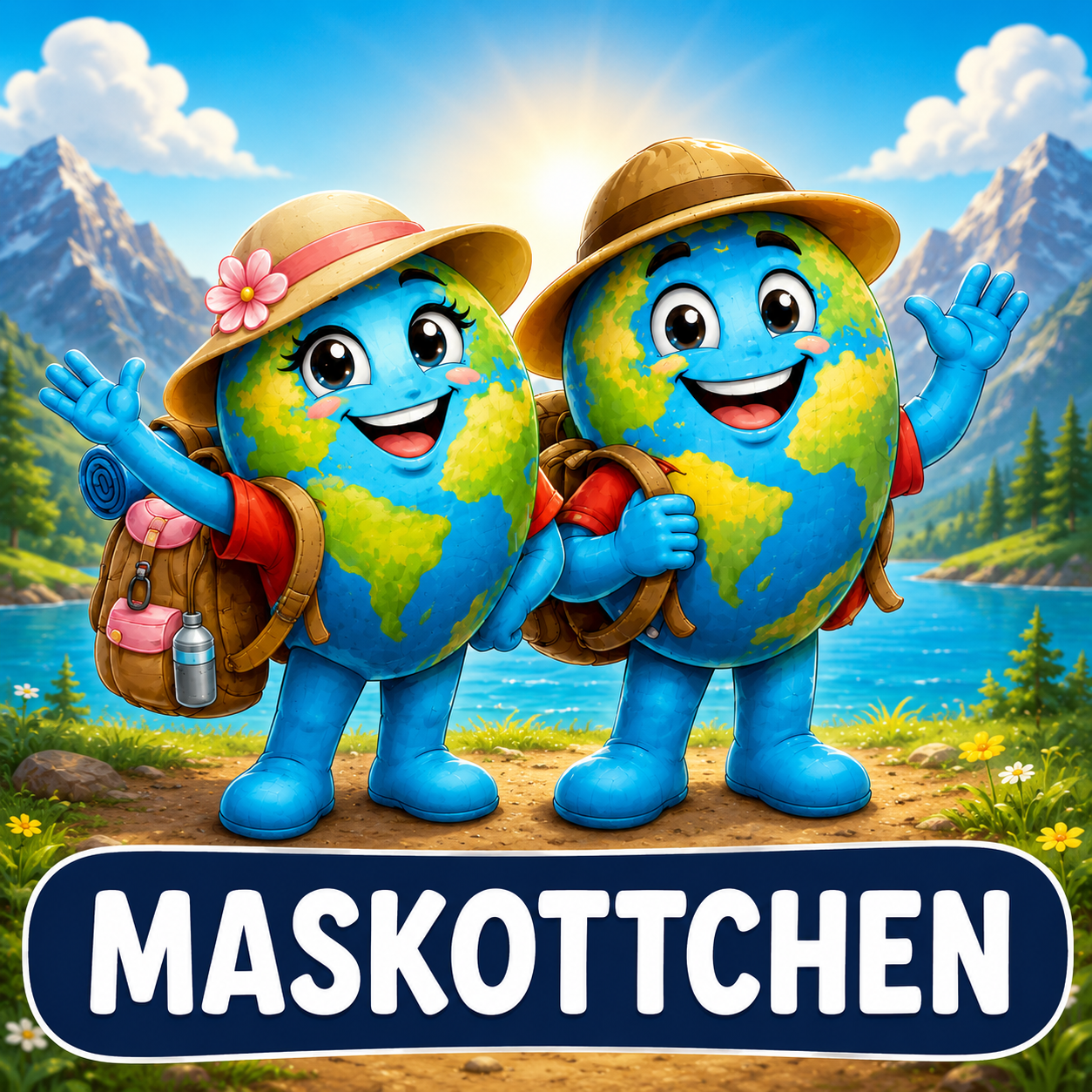Die Maskottchen Nah und Fern auf Weltreise